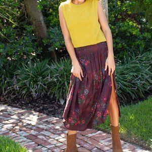 Addie Skirt - Brown Pink Roses lightweight flowy  - Natural Life - Size Large